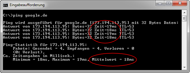 Ping-Zeiten zu Google Ping-Zeiten zu Google